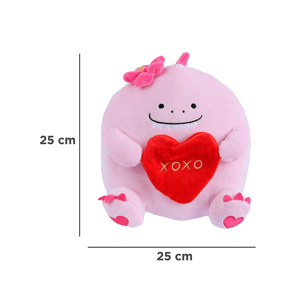 Peluche Miniso  Dinosaurio Minisow Con Corazón Felpa Rosa 25x25 cm