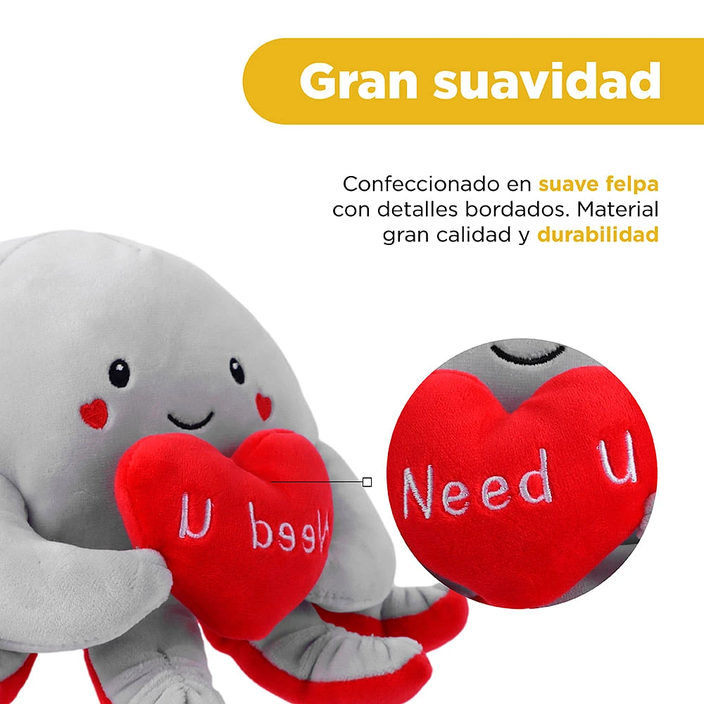 Peluche Miniso  Pulpo Felpa Gris 17x17.5 cm