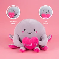 Peluche Miniso  Pulpo Con Corazón Felpa Gris 17x20 cm