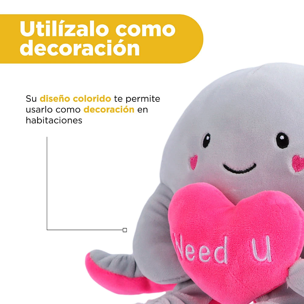 Peluche Miniso  Pulpo Con Corazón Felpa Gris 17x20 cm