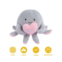 Peluche  Miniso Pulpo Con Corazón Felpa Gris 22.5x10.3 Cm