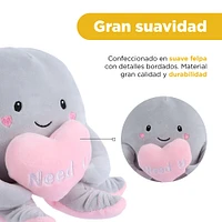 Peluche  Miniso Pulpo Con Corazón Felpa Gris 22.5x10.3 Cm