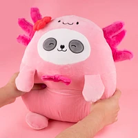 Peluche Panda Con Pijama De Ajolote Miniso Mini Family Felpa Rosa 17x39 Cm