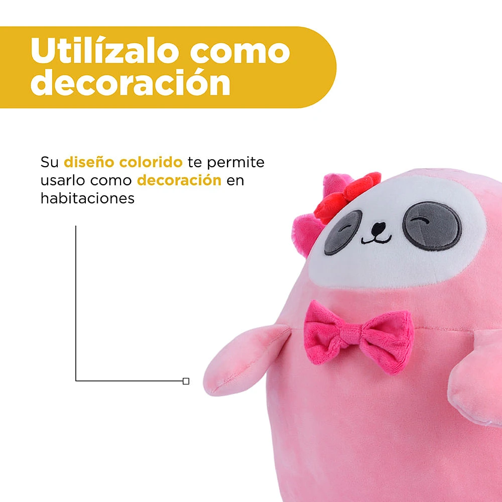 Peluche Panda Con Pijama De Ajolote Miniso Mini Family Felpa Rosa 17x39 Cm