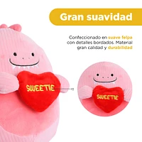 Peluche Miniso  Dinosaurio Minisow Con Corazón Felpa Rosa 20x24 cm