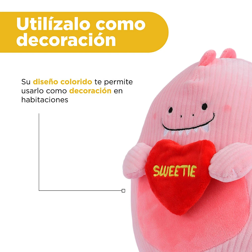 Peluche Miniso  Dinosaurio Minisow Con Corazón Felpa Rosa 20x24 cm