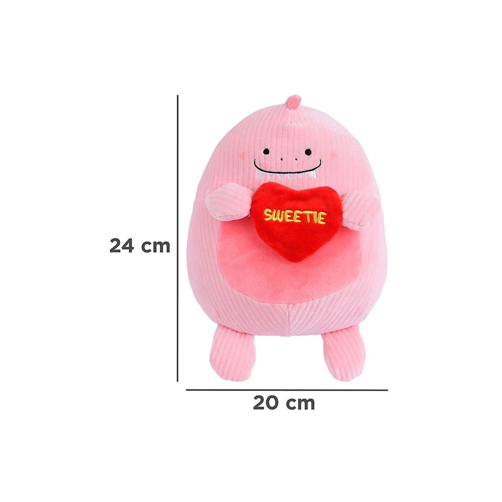 Peluche Miniso  Dinosaurio Minisow Con Corazón Felpa Rosa 20x24 cm