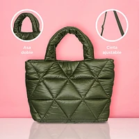 Bolso De Hombro  Acolchado Textil Verde 31x21x11 Cm