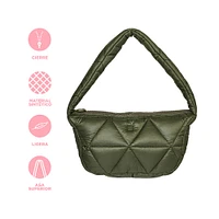 Bolso De Hombro Acolchado Textil Verde Militar 29x16x8 cm