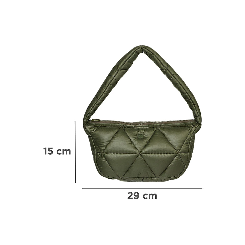 Bolso De Hombro Acolchado Textil Verde Militar 29x16x8 cm