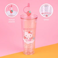 Vaso Con Tapa Y Popote Sanrio Hello Kitty Doble Capa Plástico Rosa 800 ml