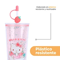 Vaso Con Tapa Y Popote Sanrio Hello Kitty Doble Capa Plástico Rosa 800 ml