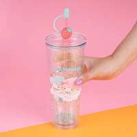 Vaso Con Tapa Y Popote Sanrio Little Twin Stars Doble Capa Plástico Verde 800 ml