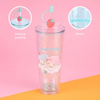 Vaso Con Tapa Y Popote Sanrio Little Twin Stars Doble Capa Plástico Verde 800 ml