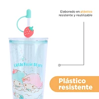 Vaso Con Tapa Y Popote Sanrio Little Twin Stars Doble Capa Plástico Verde 800 ml