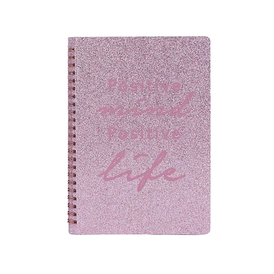 Libreta De Espiral Diseño Tipo Glitter Rosa 13.5x21 cm Rayas 80 Hojas