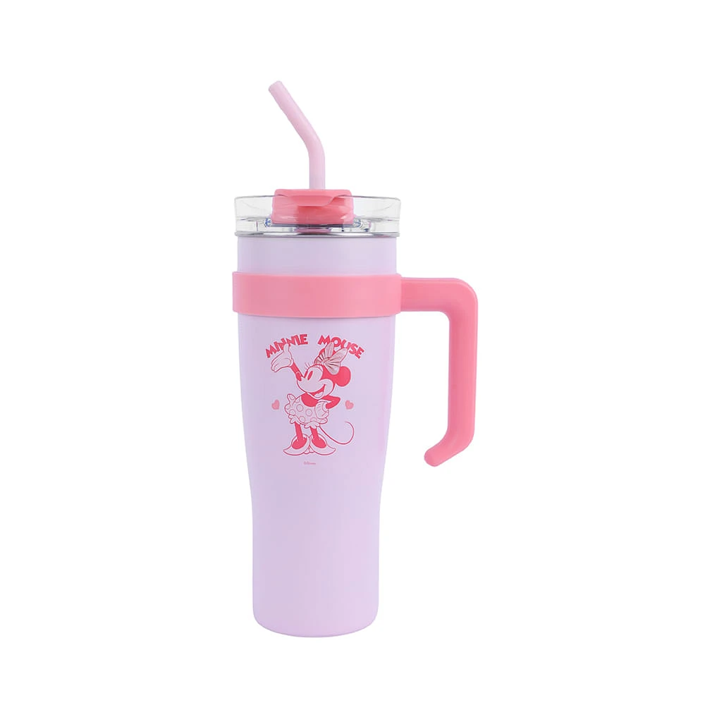 Vaso Con Tapa Y Popote Disney Minnie Mouse Térmico Acero Inoxidable Rosa 1600 ml