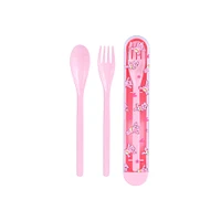 Kit De Cubiertos Con Estuche Ositos Cariñositos Alegrosita Plástico Rosa 2 Piezas