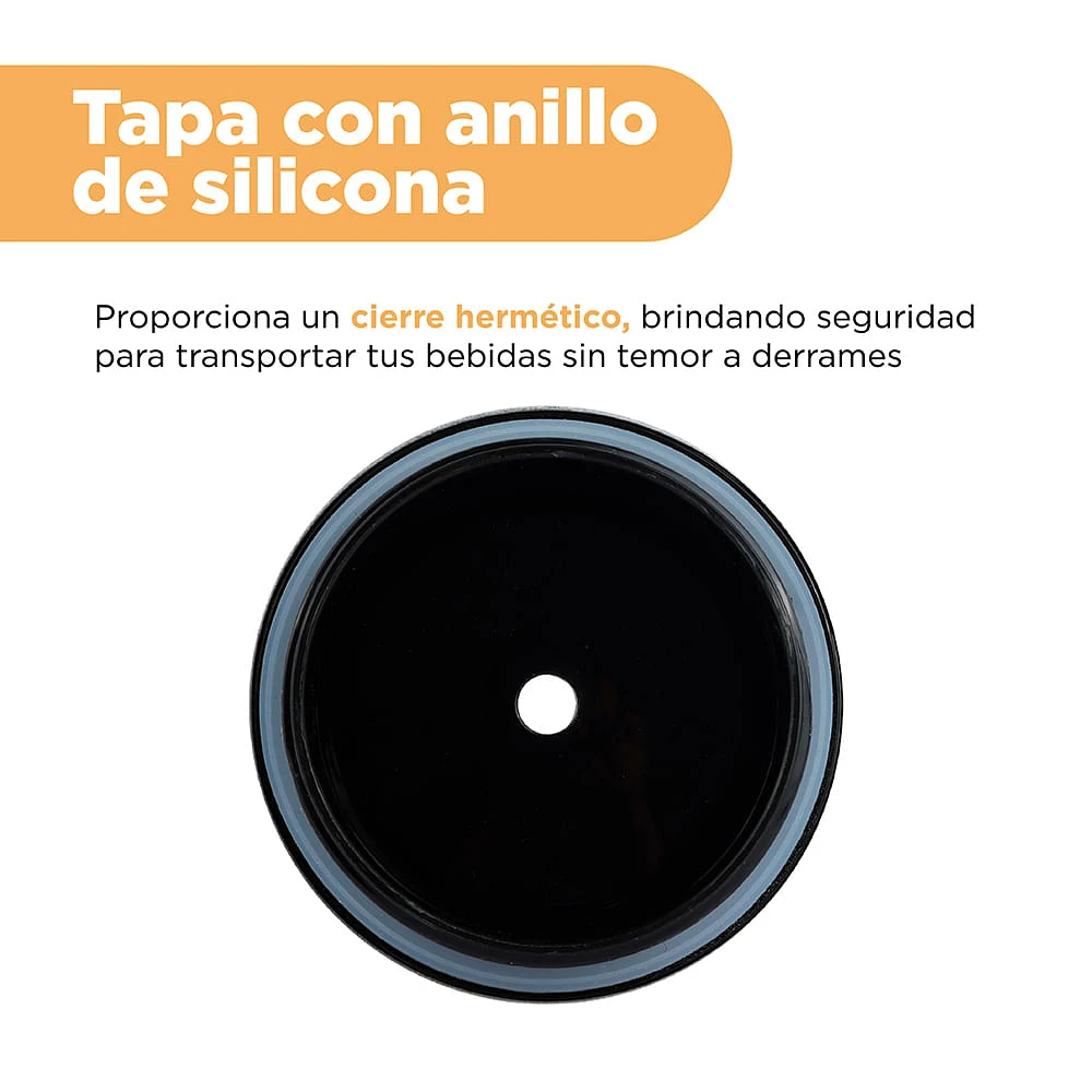 Vaso Con Tapa Y Popote Estampado Tipográfico Acero Inoxidable Negro 630 ml