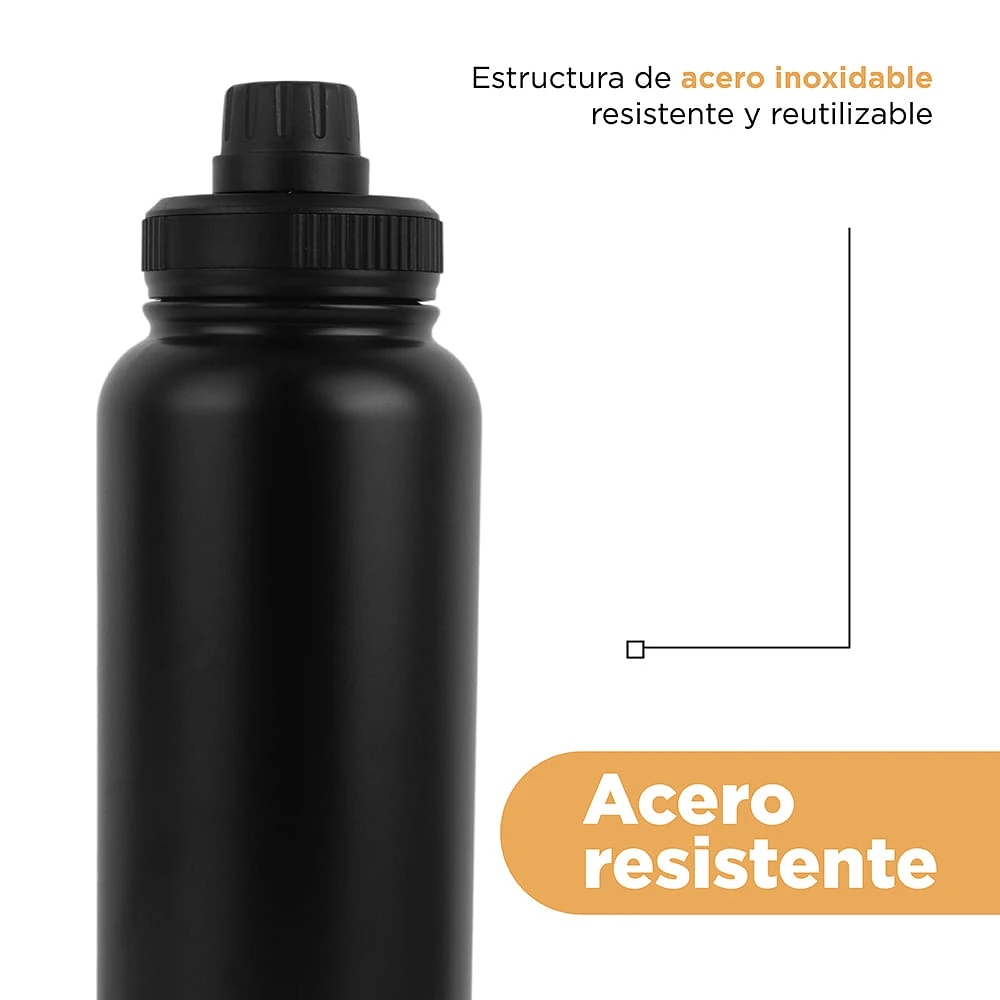 Termo Con Tapa Enroscable Acero Inoxidable Negro 1.4 L