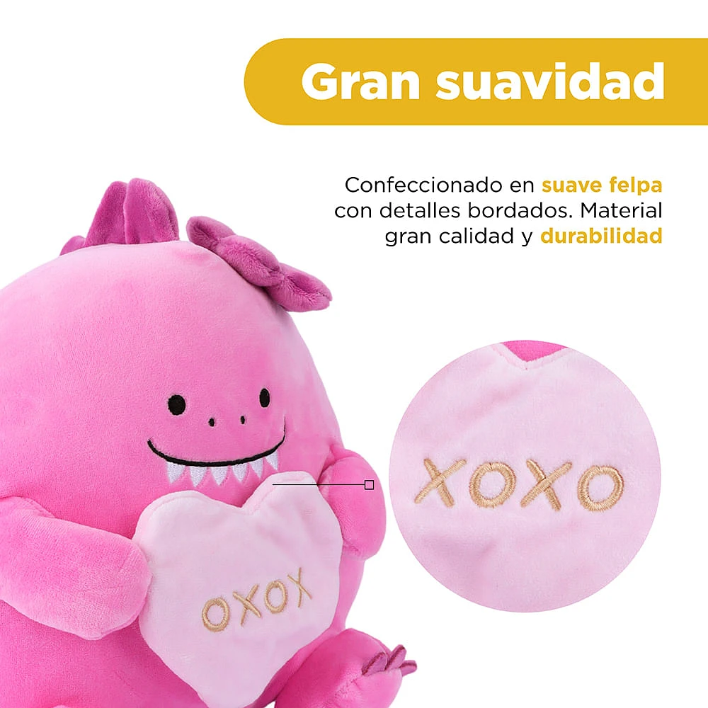 Peluche Dinosaurio Con Corazón Mini Family Felpa Rosa 25x27.5 Cm