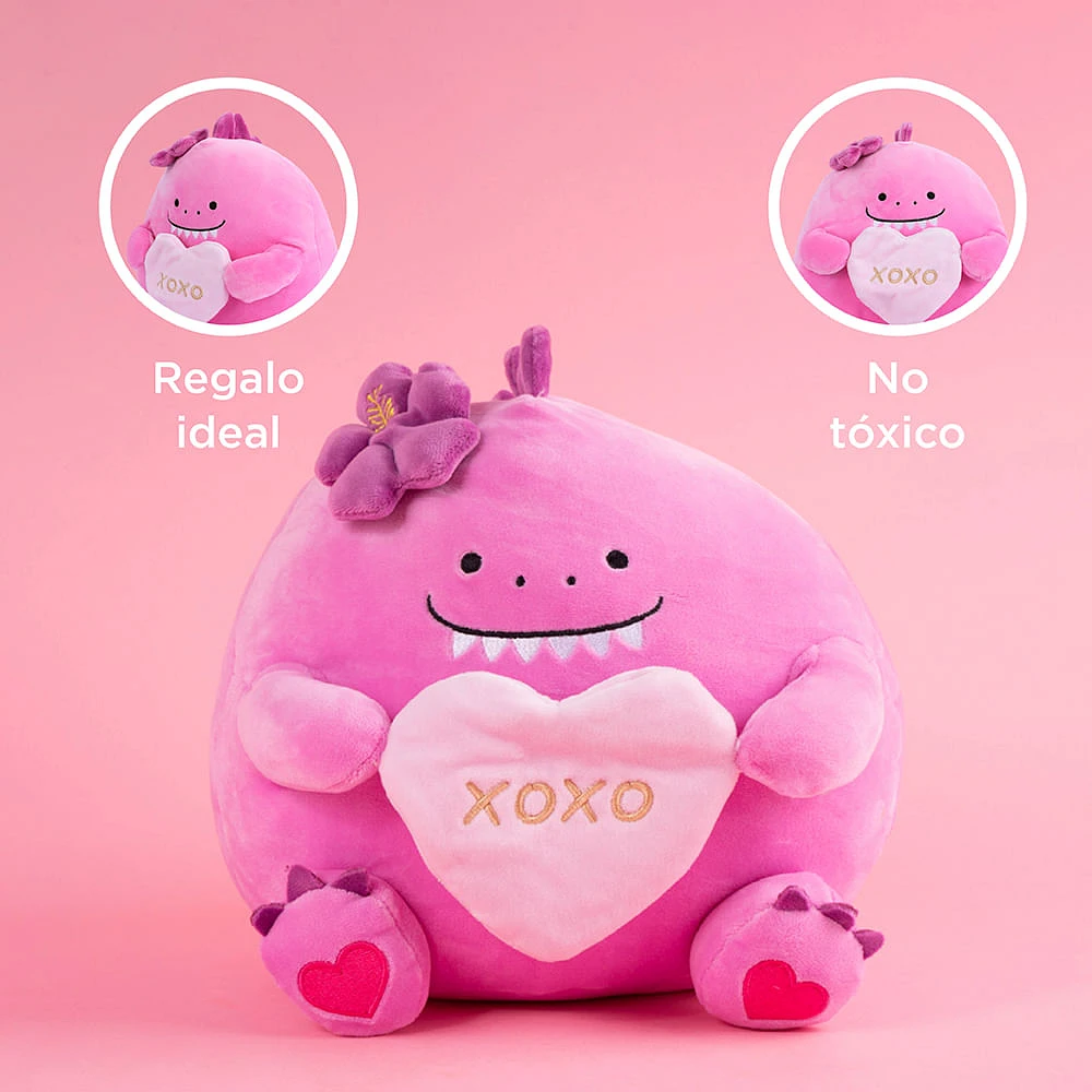 Peluche Dinosaurio Con Corazón Mini Family Felpa Rosa 25x27.5 Cm