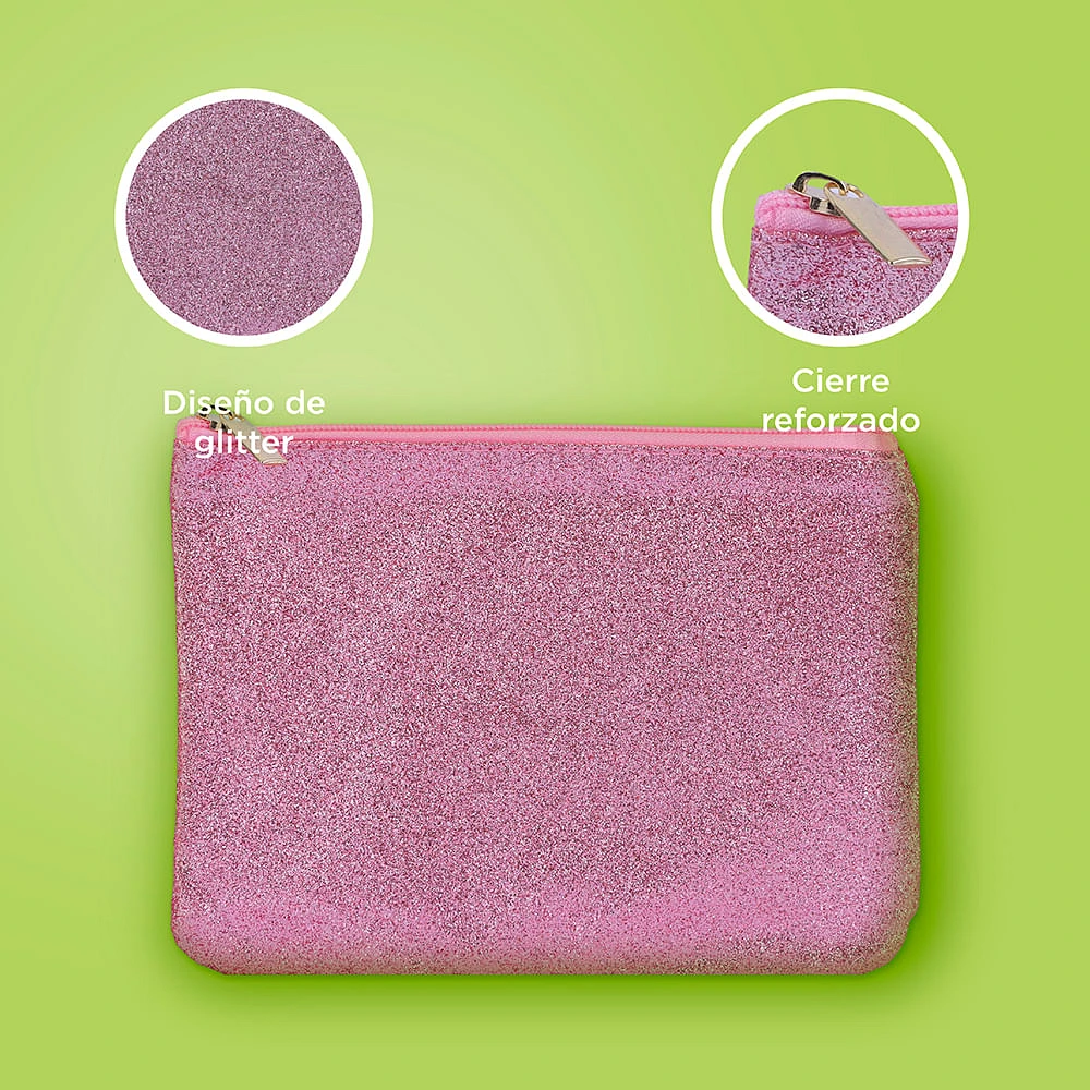 Lapicera Diseño Glitter Rose Gold Textil Rosa 21x15 Cm