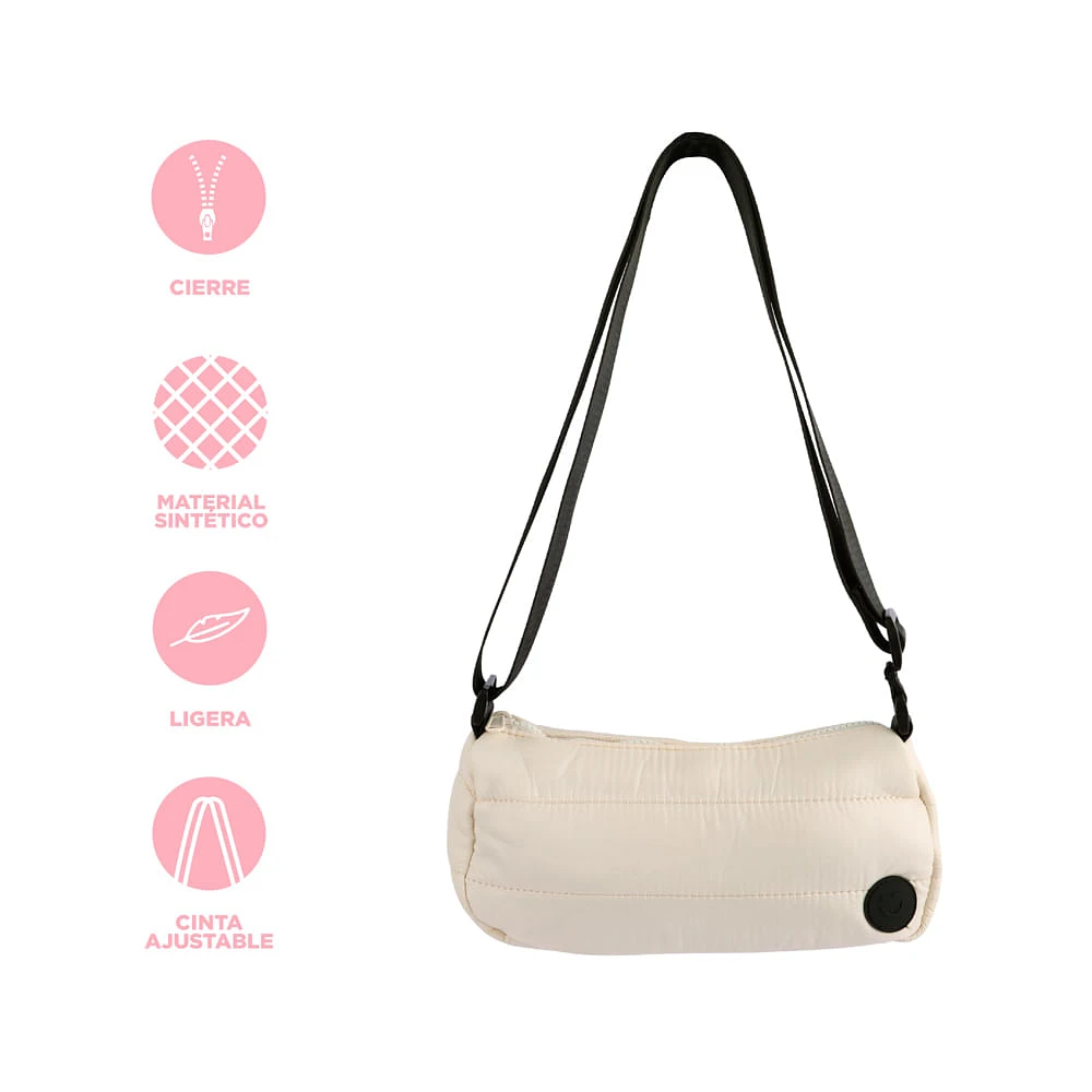 Bolso Crossbody Acolchado Textil Beige 25x13x7 Cm