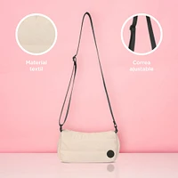 Bolso Crossbody Acolchado Textil Beige 25x13x7 Cm