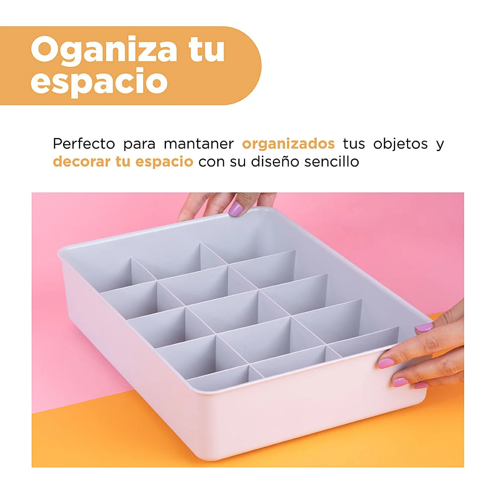 Organizador De Escritorio Con Secciones Plástico Gris 29.8x22.8x7.8 Cm 15 Celdas