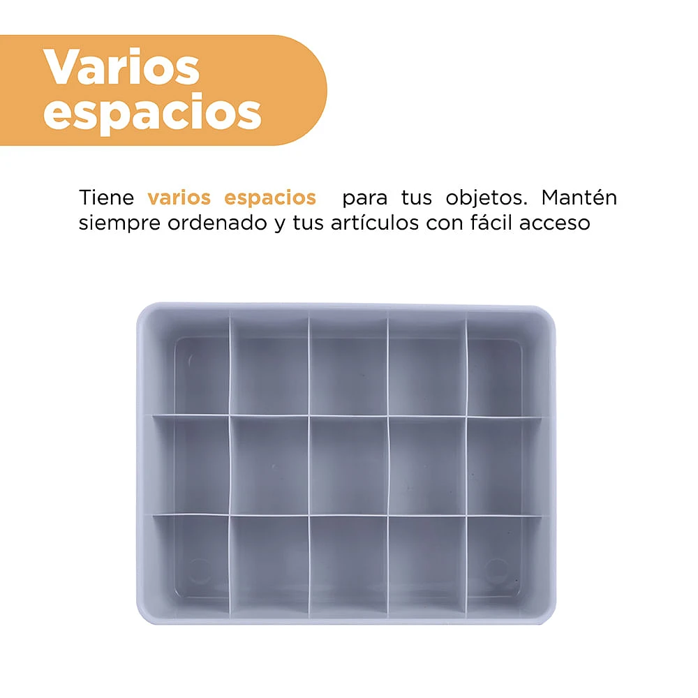 Organizador De Escritorio Con Secciones Plástico Gris 29.8x22.8x7.8 Cm 15 Celdas