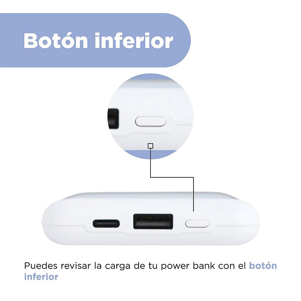 Batería Portátil Power Bank USB Y Tipo C Blanca 10000 MAh