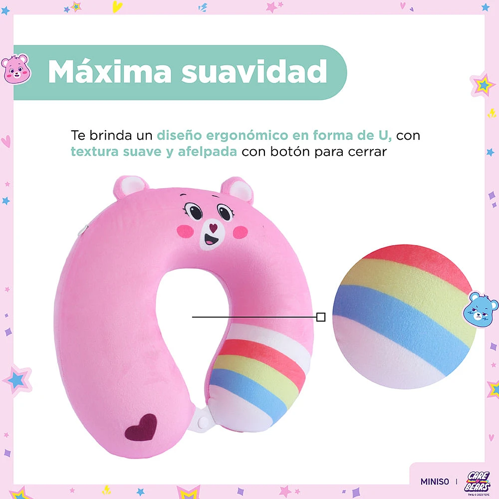 Almohada De Viaje Ositos Cariñositos Alegrosita Memory Foam Rosa 30x28 cm