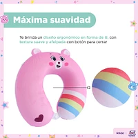 Almohada De Viaje Ositos Cariñositos Alegrosita Memory Foam Rosa 30x28 cm