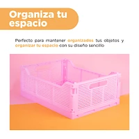 Cesta De Almacenamiento  Plegable Plástico Rosa 40x30x15.5 Cm