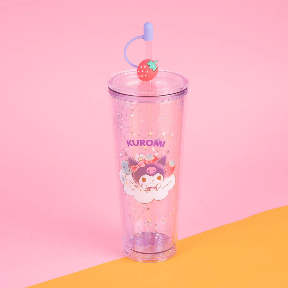 Vaso Con Tapa Y Popote Sanrio Kuromi Doble Capa Plástico 800 ml