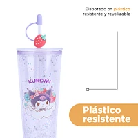 Vaso Con Tapa Y Popote Sanrio Kuromi Doble Capa Plástico 800 ml