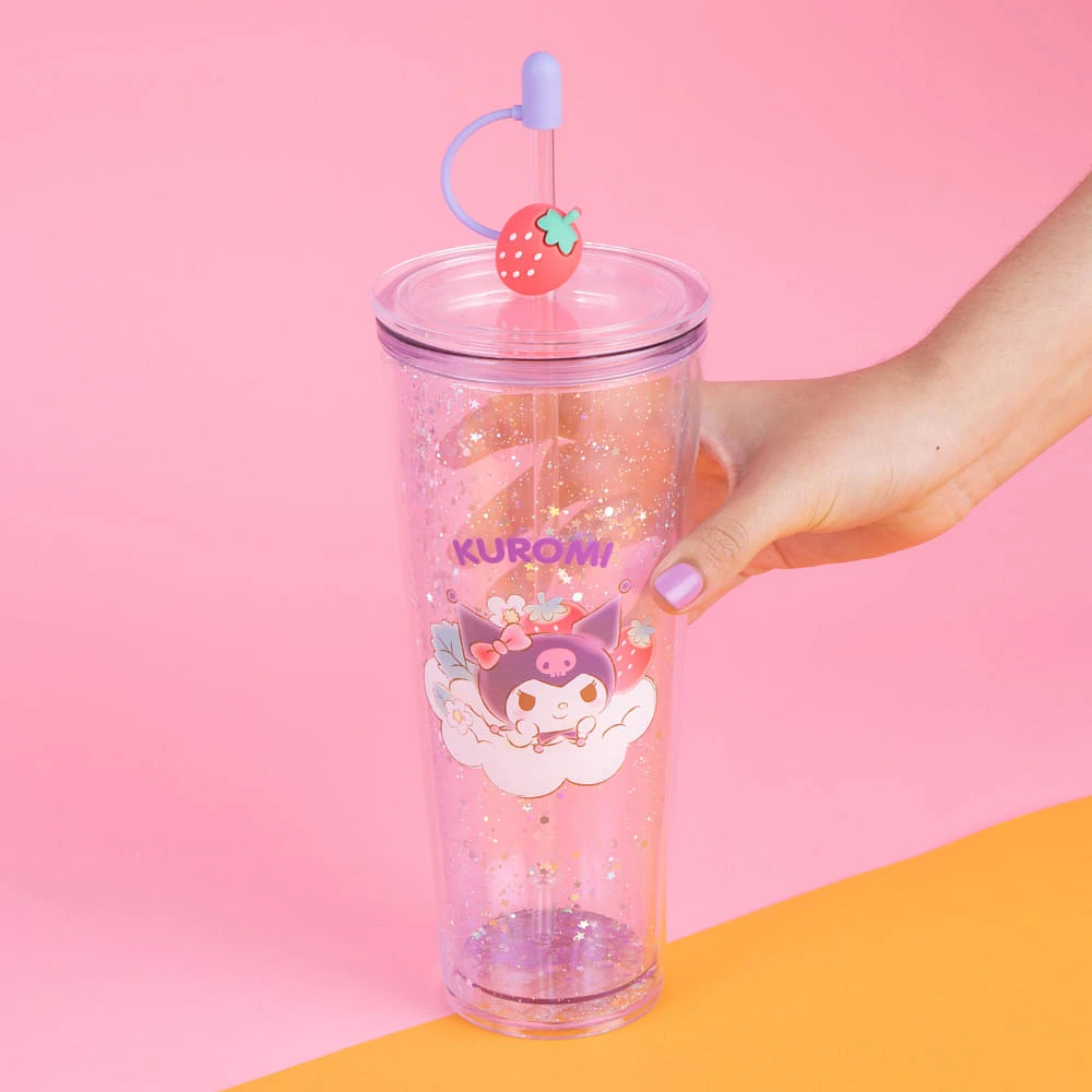 Vaso Con Tapa Y Popote Sanrio Kuromi Doble Capa Plástico 800 ml