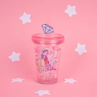 Vaso Con Tapa Y Popote Disney Blancanieves Princesas Manga Plástico Rosa 320 ml