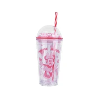 Vaso Con Tapa Y Popote Disney Minnie Mouse Doble Capa Plástico Rosa 600 ml