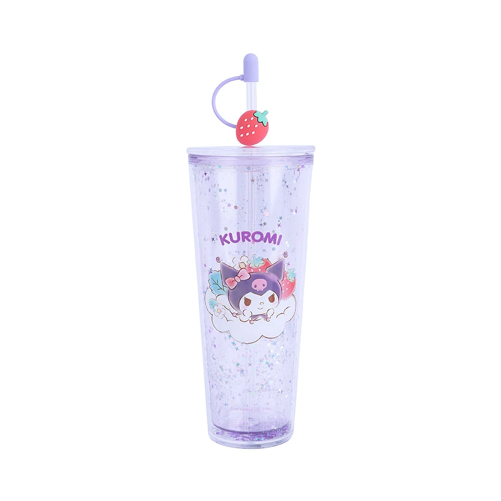 Vaso Con Tapa Y Popote Sanrio Kuromi Doble Capa Plástico 800 ml