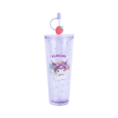 Vaso Con Tapa Y Popote Sanrio Kuromi Doble Capa Plástico 800 ml