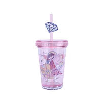 Vaso Con Tapa Y Popote Disney Blancanieves Princesas Manga Plástico Rosa 320 ml