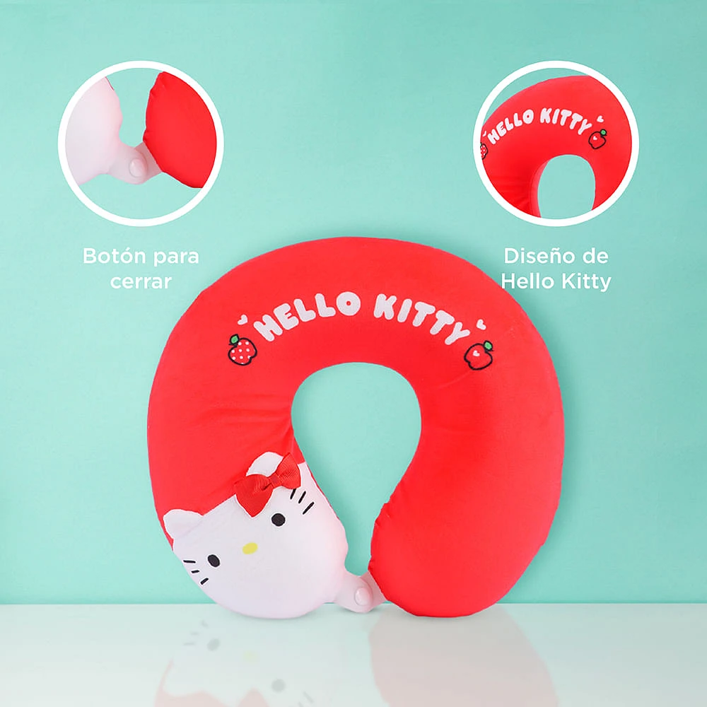 Almohada De Viaje Sanrio Hello Kitty Memory Foam Textil Roja 30x28 Cm