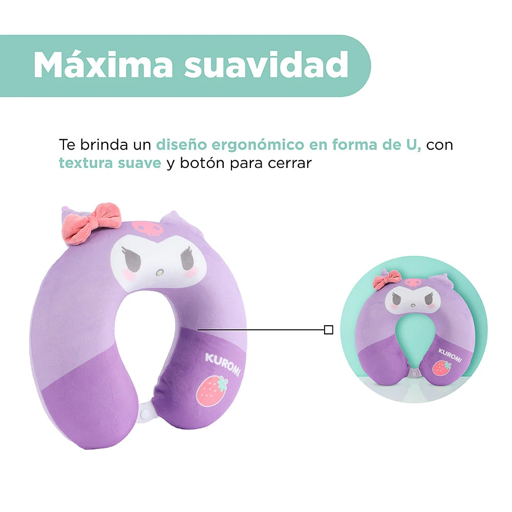 Almohada De Viaje Sanrio Kuromi Memory Foam Textil Lila 30x28 Cm