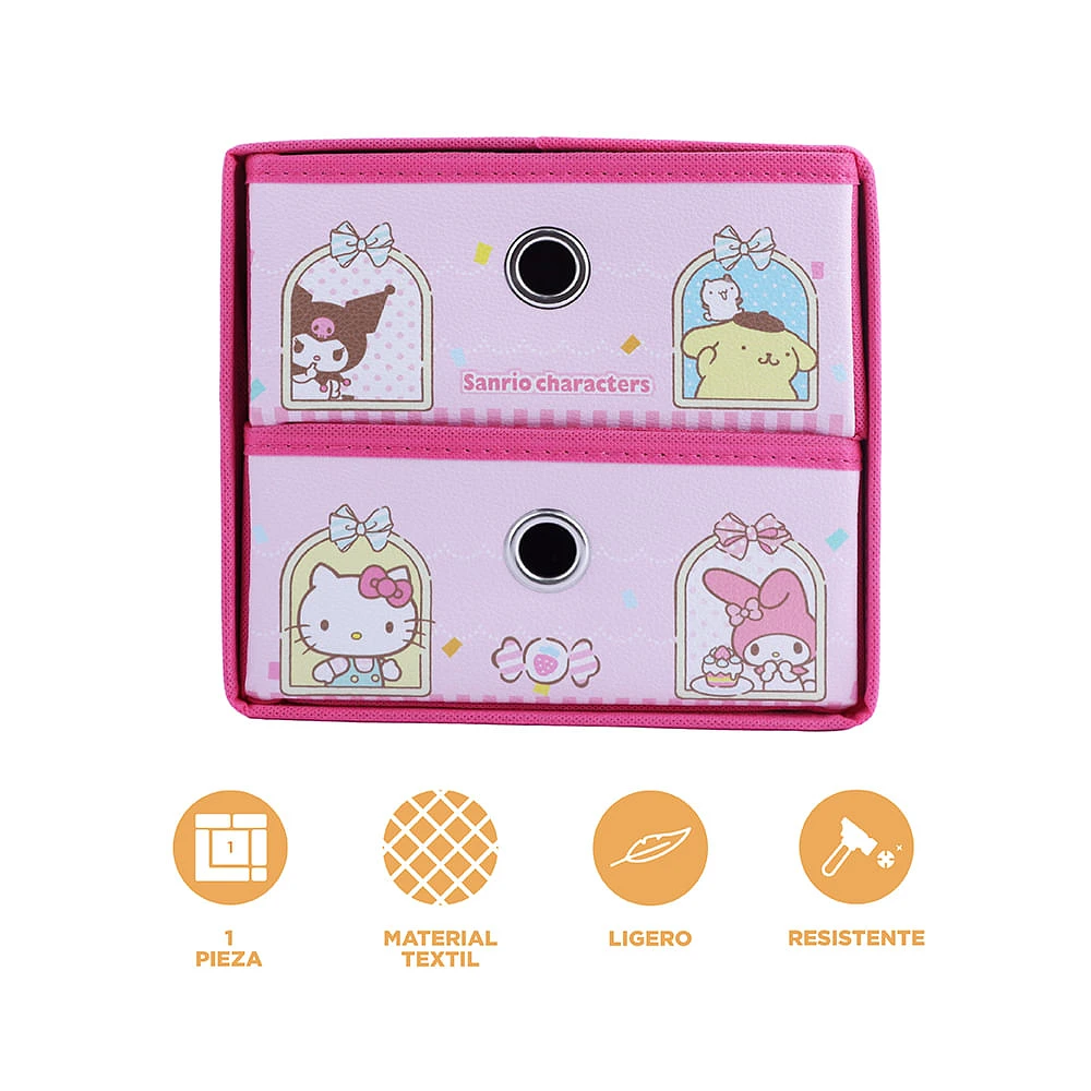 Organizador Plegable Con Cajones Sanrio Textil Rosa 20x17x18 Cm