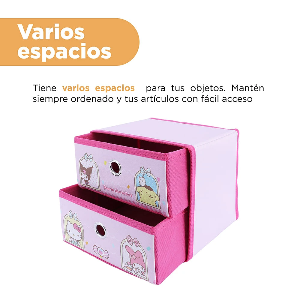 Organizador Plegable Con Cajones Sanrio Textil Rosa 20x17x18 Cm