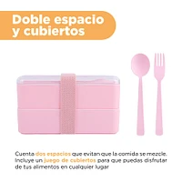 Contenedor De Alimentos  Doble Nivel Plástico Rosa 1 L
