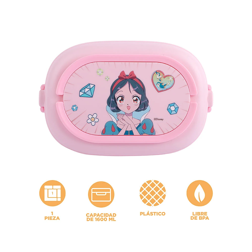 Contenedor De Alimentos Disney Blancanieves Manga Plástico Rosa 1600 Ml