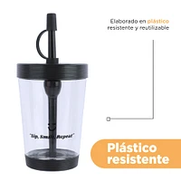 Vaso Con Tapa Y Popote Plástico Negro 535 ml